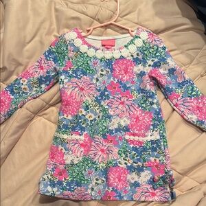 Lilly Pulitzer Pink and Blue Ruffled Tiered Sheath Dress